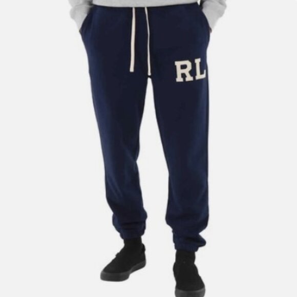 Polo Ralph Lauren Navy Fleece Jogger Sweatpants RL Logo - Picture 2 of 7